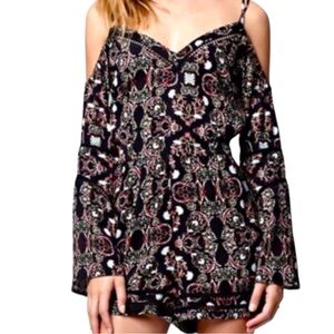Cold-Shoulder Printed Romper in Black